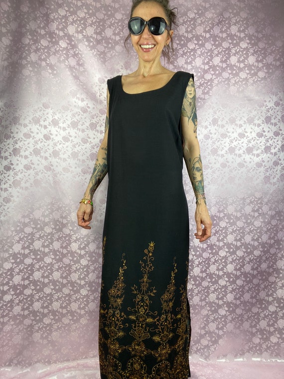 Vintage 90s maxi dress,black long cotton summer d… - image 8