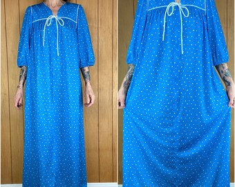 Vintage 90s maxi house dress,blue geometric long dress,boho hippie feminine house dress,blue maxi summer dress,size tall house dress