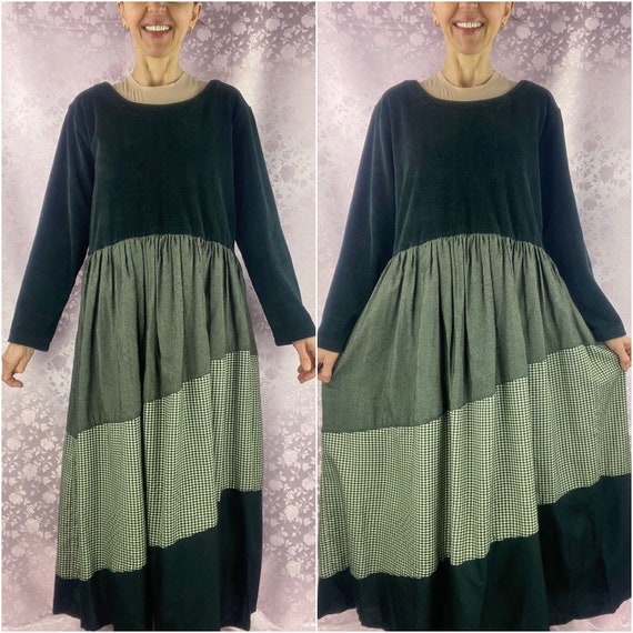 Vintage 90s Y2k maxi dress,mixed fabric long blac… - image 1