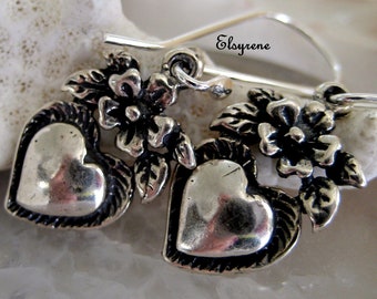 925 Silver Sacred Heart Earrings-Ex votos milagros Heart Earrings-Romantic Blooming Heart Earrings-everyday earrings-Love friendship gifts