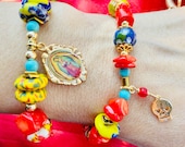 Tribal Bracelets-Ethnic Statement African Bracelet-Boho colorful rainbow beaded bracelet-Our lady of Guadalupe bracelet jewelry-moms gifts