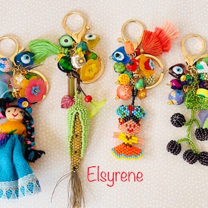 Artisan mexikanischen Perlen Herzen Schlüsselanhänger-Perlen mexikanischen ein von einer Art Boho Spaß Quaste Charme Tasche Zubehör Geschenk Freundschaft llaveros