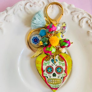 Artisan Perlen Zucker Schädel Schlüsselanhänger-Mexikanischer Folk Tag der Toten Schlüsselanhänger-Boho Quaste Schlüsselanhänger Rucksack-ein ein von einer Art Geschenke-Halloween