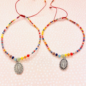 925 silver Miraculous Medal, Medalla Milagrosa cord beaded bracelet-friendship Rainbow bracelets-religious gifts-spiritual protection