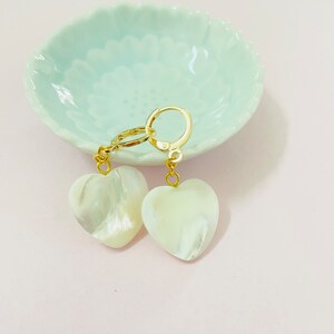 Mother of Pearl hearts Boho Drop Earrings-white heart huggies earrings--everyday dangle earrings-gifts feminine bride jewelry bridesmaids