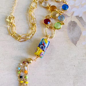 Vintage Millefiori beaded jewelry set-handcrafted Rainbow Italian Floral beads necklace-Quinceañera gifts-romantic one of a kind jewelry