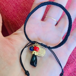 protection Black String macrame Bracelet-negro azabache hand saint Benedict evil eye bracelets-Protection jewelry gift-Hippie charm bracelet