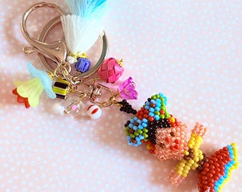 Artisan Beaded Heart Keychain: Mexican Boho Tassel Charm