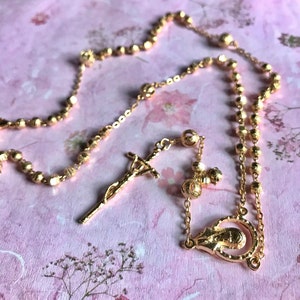 Catholic Hnadmade Rosary-Virgin Mary Artisan gold plated Rosary Necklace-cross medal dainty Rosary Virgen Rosario-wedding religious gifts