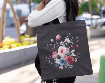 Canvas Bag, Floral Tote Bag, Best Friend Gift, College Tote Bag, Daughter Gift, Romantic Tote Bag, Shopping Bag, Art Tote, Cottagecore Bag