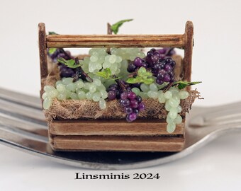 12th Scale Handmade Dollhouse Miniature *Rustic Trug of Mixed Grapes*