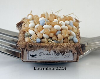 12th Scale Handmade Dollhouse Miniature *Crate of Farm Fresh Eggs*