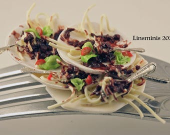 12th Scale Handmade Dollhouse Miniature **Dirty Spag Bol Plates!**