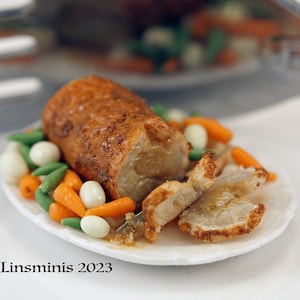 12th Scale Handmade Dollhouse Miniature Roast Rolled Pork & Veg image 1