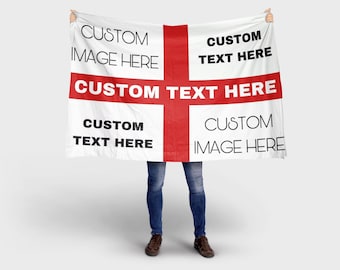 Drapeau de football anglais personnalisé. 5 pi x 3 pi. LIVRAISON GRATUITE. Cadeau d'anniversaire de Noël. Coupe du monde. Drapeau personnalisé. Bannière de fan de football.