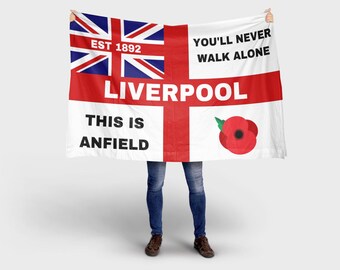 Drapeau Liverpool FC - Liver Bird - 1,50m X 0,90m - Bannière Rouge Et Blanc - Officiel