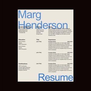 Plantilla de currículum vitae minimalista y creativa con diseño de tipografía en azul, beige y blanco Canva Plantilla de currículum minimalista y sencilla con carta de presentación