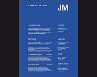 Minimalist Resume Template: Blue Beige Canva CV with Cover Letter - US Letter and A4