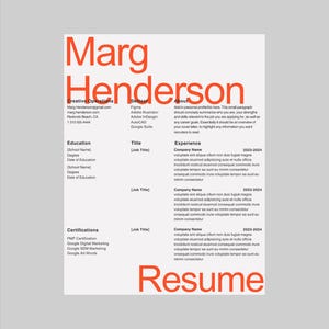 Plantilla de currículum vitae creativa y limpia Diseño de tipografía minimalista - Naranja, blanco, neutro Canva Simple Minimal con carta de presentación