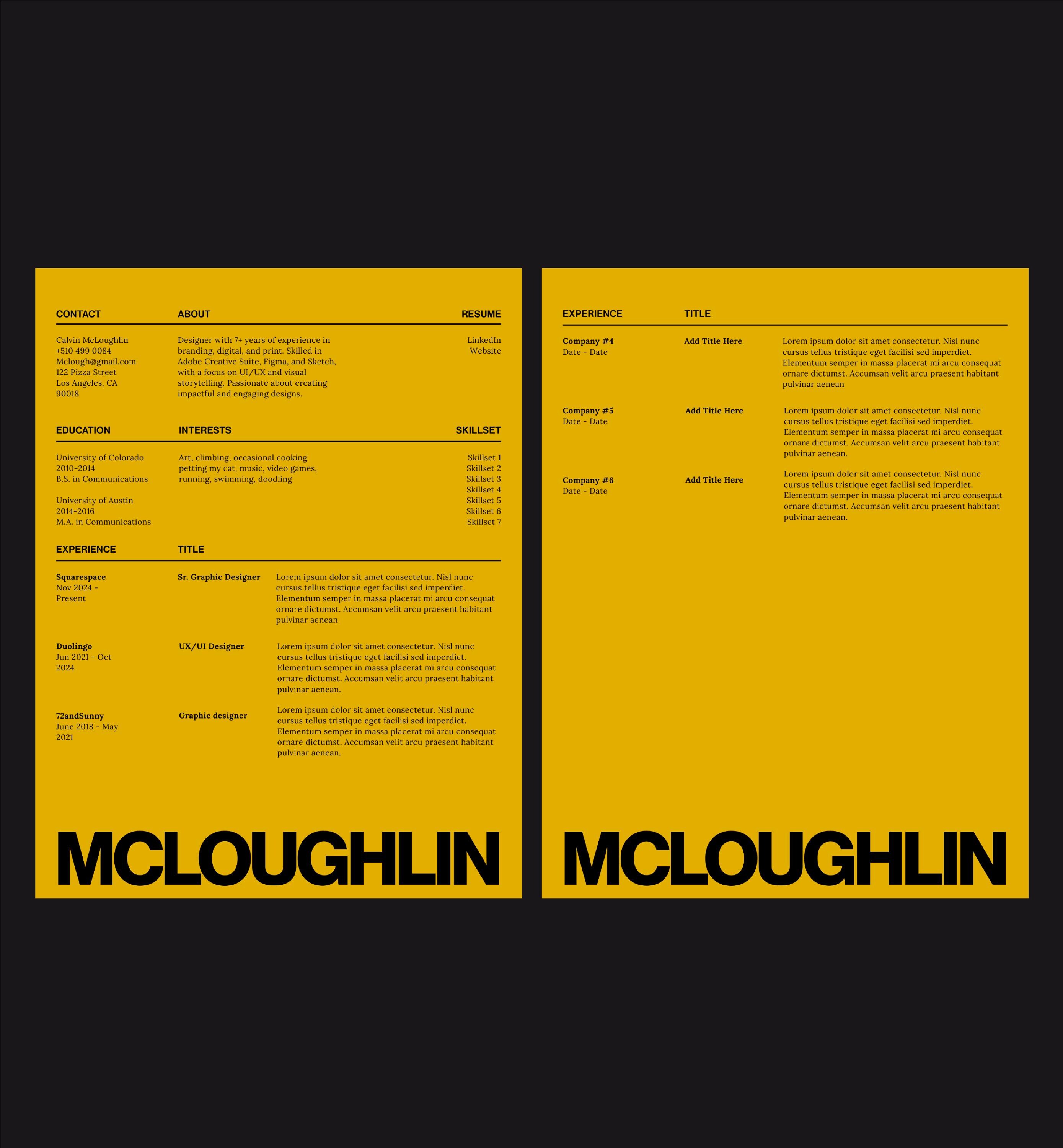 Creative Resume Template CV + Cover Letter Modern Type Design - Yellow ...