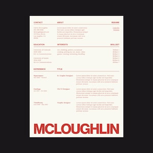Clean Creative Canva Professional Resume Template CV Minimalist Type Design - Red, Beige, White US Letter + A4 Size with Cover Letter