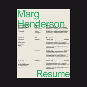 Plantilla de CV y carta de presentación creativa y limpia con diseño minimalista (Canva, verde, beige y negro) en tamaño carta (EE. UU. + A4)