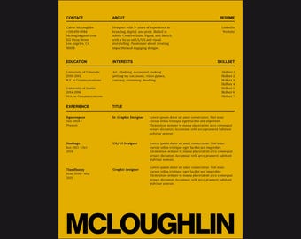 Creative Resume Template CV + Cover Letter Modern Type Design - Yellow, Black, Canva US Letter + A4 Size