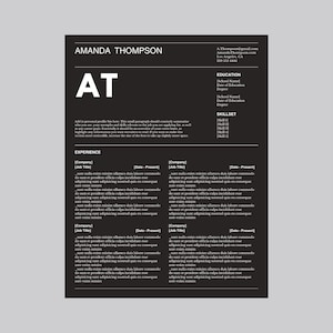 Minimalist Resume Template CV Clean Type Design - Black, White Canva Simple Minimal Resume Template with Cover Letter