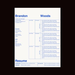 Modelo de currículo criativo limpo CV Design minimalista - Azul, Branco Canva Modelo de currículo profissional simples e minimalista com carta de apresentação