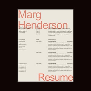 Clean Creative Resume Template CV Minimalist Type Design - Red, Pink, Beige, Black Canva Simple Minimal Resume Template with Cover Letter