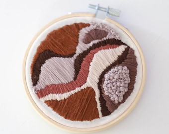 Abstract Earth Tone Embroidery Hoop Art, 4 Inch Wall Hanging, Boho Textile Decor, Handmade Fiber Art, Small Neutral Wall Art