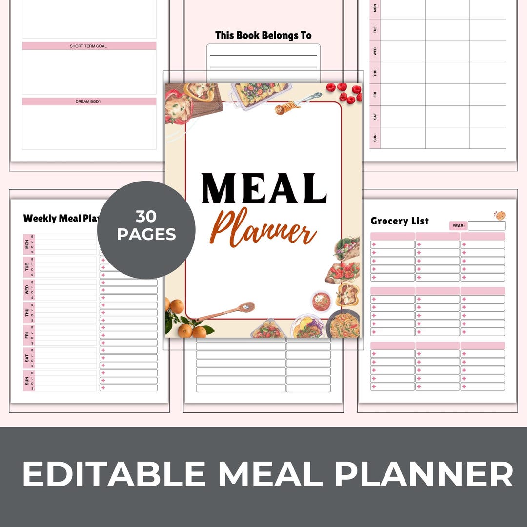 Weekly Meal Planner Template | Editable Canva Grocery List (PDF ...