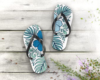 Chanclas con estampado floral, sandalias de playa de verano, plantilla de gamuza de poliéster.
