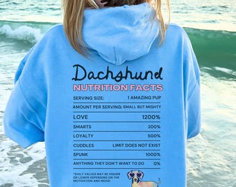 Dachshund Nutrition Facts Gildan Hoodie Funny Dog Lover Pullover Gift For Doxie Mom Weenie Dog Dachshund Weiner Dog Lovers Plus Size