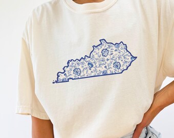 Blue And White French Toile Kentucky Comfort Colors Chinoiserie Coastal Granddaughter Ky Gift For Her Shirt For Gameday Bluegrass Shirt