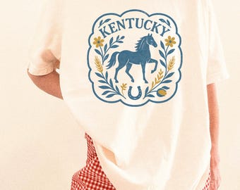Koszulka Kentucky Horse Racing Comfortcolors inspirowana stylem vintage, prezenty Kentucky Strong Womenswear Cottage Core Clothes, prezent dla Lexington, Ky