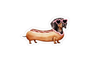 Cute Dachshund Dog Hot Dog Pink Sunglasses Laptop Sticker Waterbottle Kindle Sticker Cooler Decal Gift Weiner Dog Doxie Mama Weenie Dog