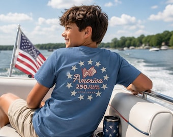 Jeugd 1776 2026 Shirt Amerika 250 jaar Shirt Vintage patriottische Shirt Fourth of July Shirt kinderen USA 250e verjaardag Tee Amerikaanse vlag