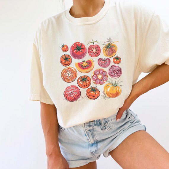Linocut Watercolor Heirloom Tomatoes Comfort Colors Shirt Farmers Market Shirt Culinary Shirt Tomato Shirt Vegetable Garden Girl Plus Size