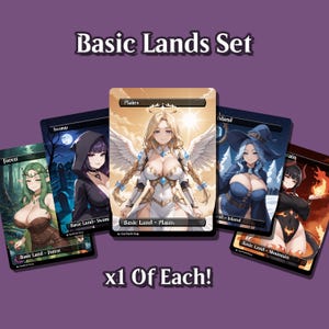 Anime Basic Lands Set (5 Cards) | EDH Waifu Proxy Bundle | Alternate Art Mana Base