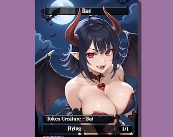 Anime Bat Token Card | Vampire Waifu Proxy | Fantasy Flying Creature Art