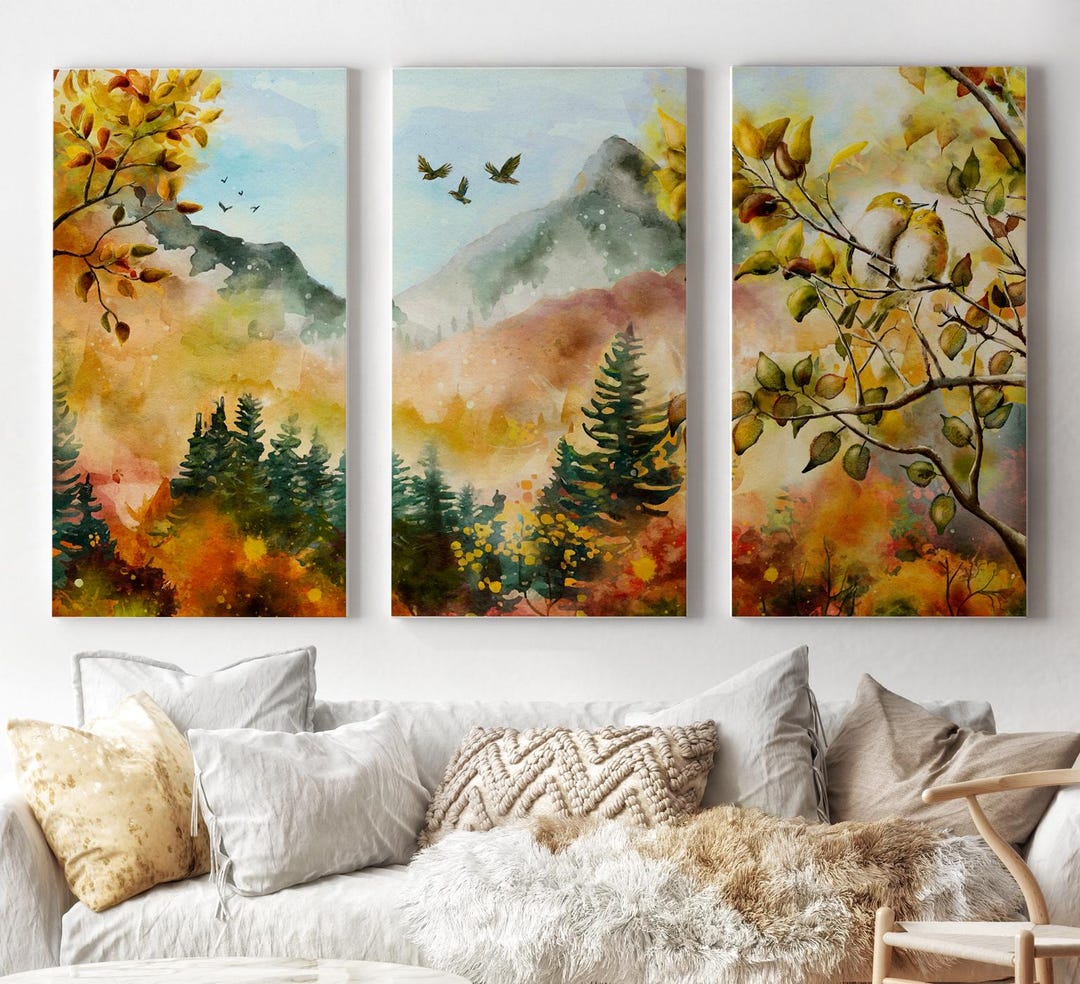 Autumn Forest Wall Art Set, Watercolor Triptych Print, Nature-inspired ...