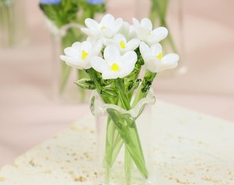 Mini Glas Geburtsmonat Blumenstrauß, handgefertigte Glasfigurine, Geburtsblumenskulptur, Wohnkultur Geschenk für Mama / Freunde