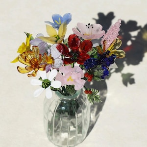 Glass Birth Month Flower, Glass Flowers Bouquet, Birthday Gift, Birth Flower Gift, Personalized Gifts, Gift for Her/Mom/Grandma, Family Gift