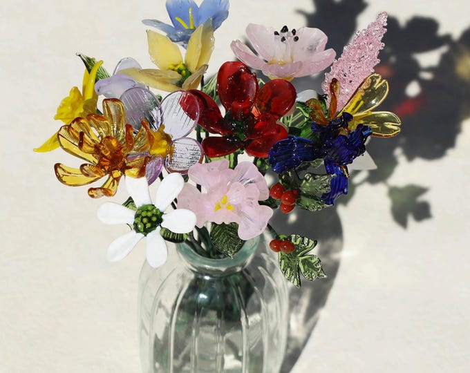 Glass Birth Month Flower, Glass Flowers Bouquet, Birthday Gift, Birth Flower Gift, Personalized Gifts, Gift for Her/Mom/Grandma, Family Gift