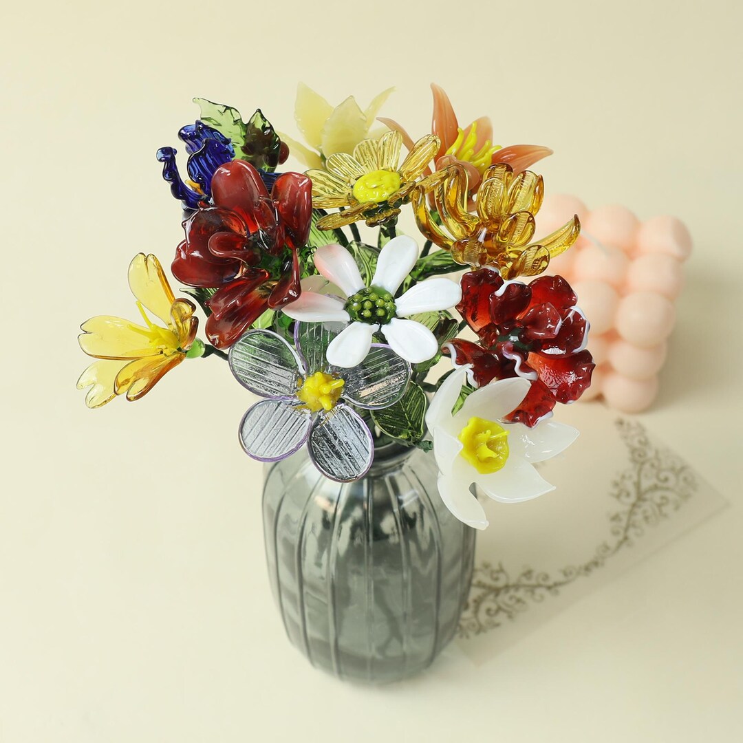 Glass Birth Month Flowers, Handmade Glass Birth Flowers, Birth Flower ...