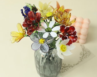 Glass Birth Month Flowers, Handmade Glass Birth Flowers, Birth Flower Bouquet, Personalized Birthday Gift for Her, Gift for Mom/Friends