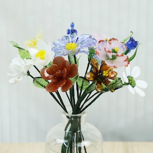 Glas Geburtsmonat Blumen, handgemachte Glas Geburtsblumen, Geburts Blumenstrauß, personalisiertes Geburtstagsgeschenk für Sie, Geschenk für Mutter / Freunde