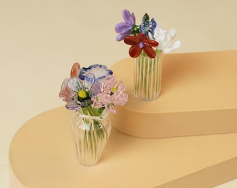 Handmade Mini Glass Birth Month Flower Bouquet, Custom Glass Flower, Mom Gift, Birthday Gift