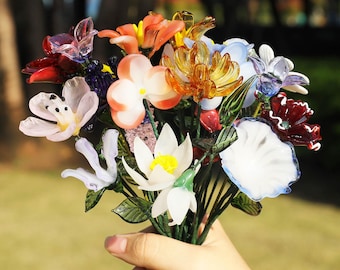 Glass Birth Month Flower, Glass Flowers Bouquet, Birthday Gift, Personalized Gifts, Gift for Her/Mom/Grandma, Valentine's Day gifts